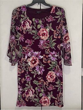 Glamour Plum Floral Midi Dress with Pink & Green Accents